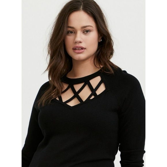 Torrid Pullover Cage Front Sweater - Black - Picture 2 of 6